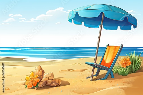 Wallpaper Mural Sunny Beach Clipart with Parasol, Beach Towel, and Bucket and Spade - A Perfect Day at the Beach, generative AI Torontodigital.ca