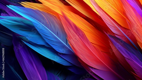 Multi colored feathers Closeup feather  background texture  abstract  Created using generative AI tools.