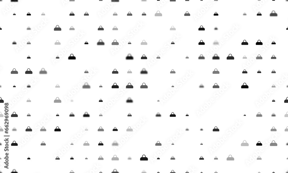 Seamless background pattern of evenly spaced black sports bag symbols of different sizes and opacity. Illustration on transparent background Seamless background pattern of evenly spaced black sports bag symbols of different sizes and opacity. Illustration on transparent background