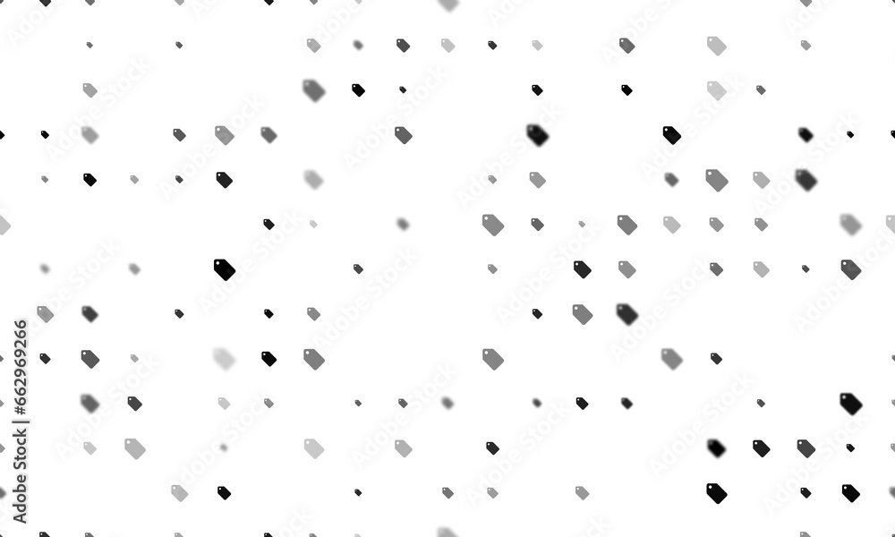 Seamless background pattern of evenly spaced black discount label symbols of different sizes and opacity. Illustration on transparent background