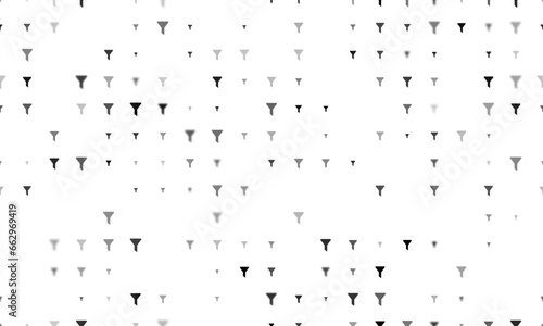 Seamless background pattern of evenly spaced black funnel symbols of different sizes and opacity. Vector illustration on white background