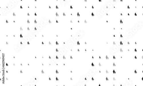 Seamless background pattern of evenly spaced black woman with child symbols of different sizes and opacity. Illustration on transparent background