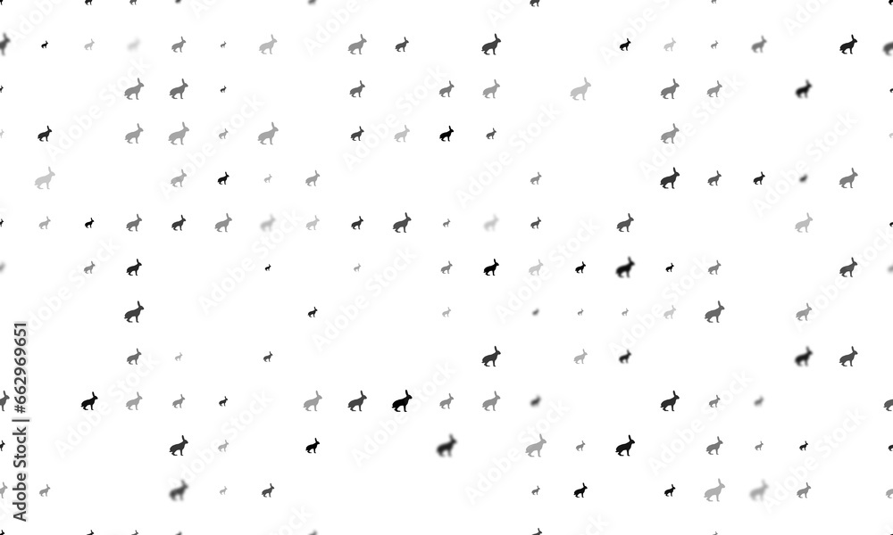 Seamless background pattern of evenly spaced black hare symbols of different sizes and opacity. Illustration on transparent background Seamless background pattern of evenly spaced black hare symbols of different sizes and opacity. Illustration on transparent background
