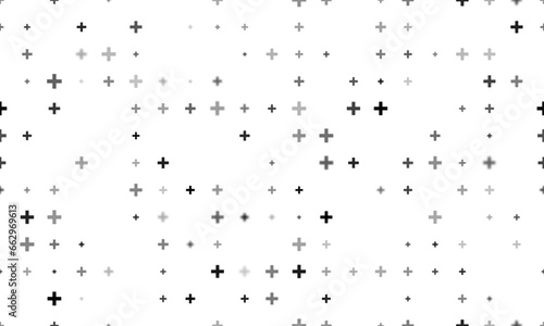 Seamless background pattern of evenly spaced black plus symbols of different sizes and opacity. Vector illustration on white background © Alexey
