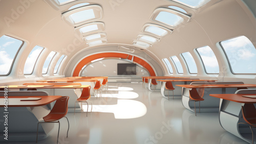 Abstract futuristic school classroom