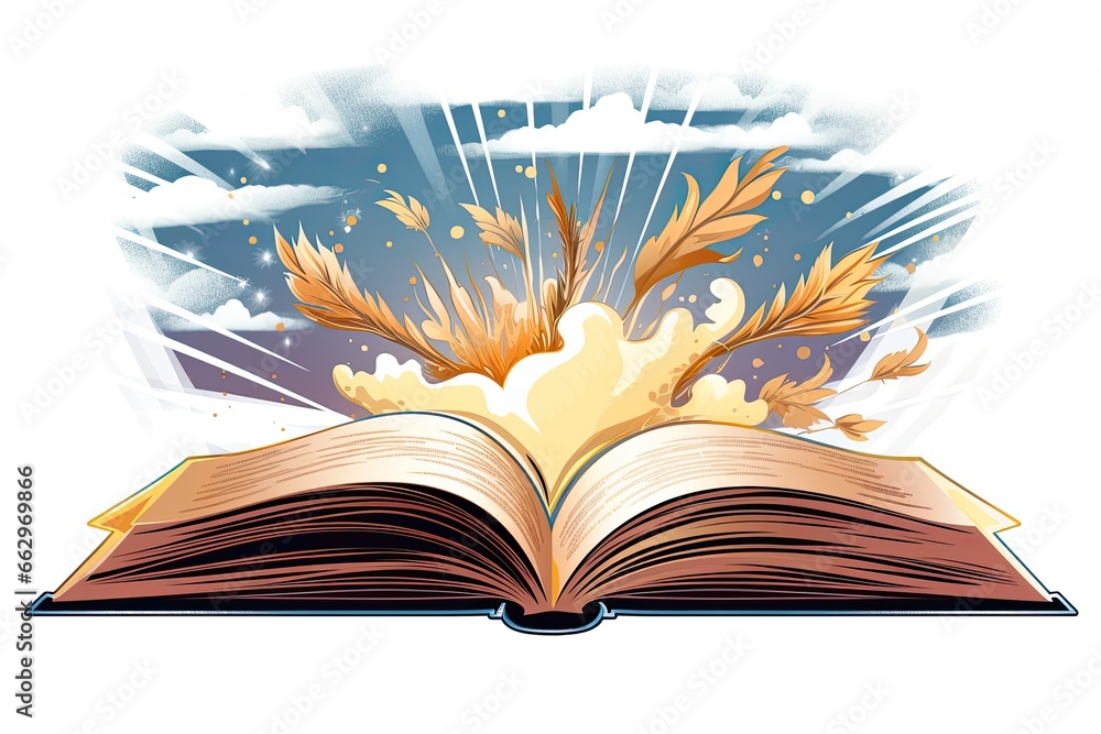 Transportive Power of Reading: Book Clip Art with Words Lifting Off Pages, generative AI Transportive Power of Reading: Book Clip Art with Words Lifting Off Pages, generative AI