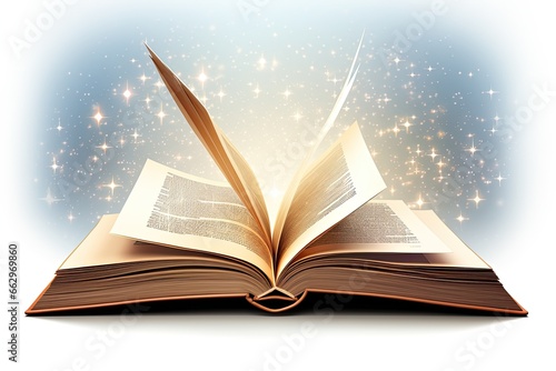 Book Clip Art: Open Book with Words Soaring, Symbolizing the Transportive Power of Reading, generative AI © Michael