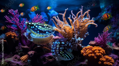 A vibrant underwater scene featuring Nudibranchs in various colors and patterns  the high-definition camera capturing the diversity of these marine wonders.