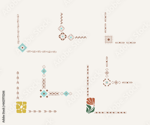 Aztec ethnic vector decorative corner set with native American tribal elements
