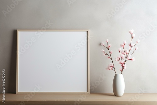 Empty frame on wall, contemporary decor. Generative AI