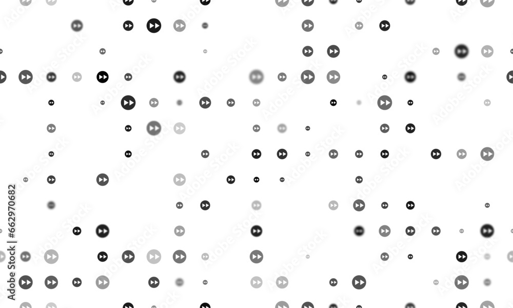 Seamless background pattern of evenly spaced black fast forward symbols of different sizes and opacity. Vector illustration on white background Seamless background pattern of evenly spaced black fast forward symbols of different sizes and opacity. Vector illustration on white background