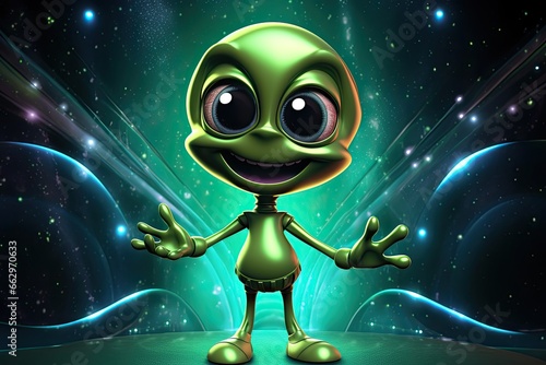 Cartoon Alien  Friendly Alien with Big Head and Large Eyes Extending Hand in Universal Sign of Peace  generative AI