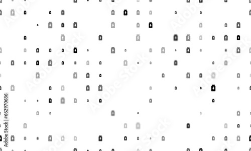 Seamless background pattern of evenly spaced black power jar symbols of different sizes and opacity. Illustration on transparent background