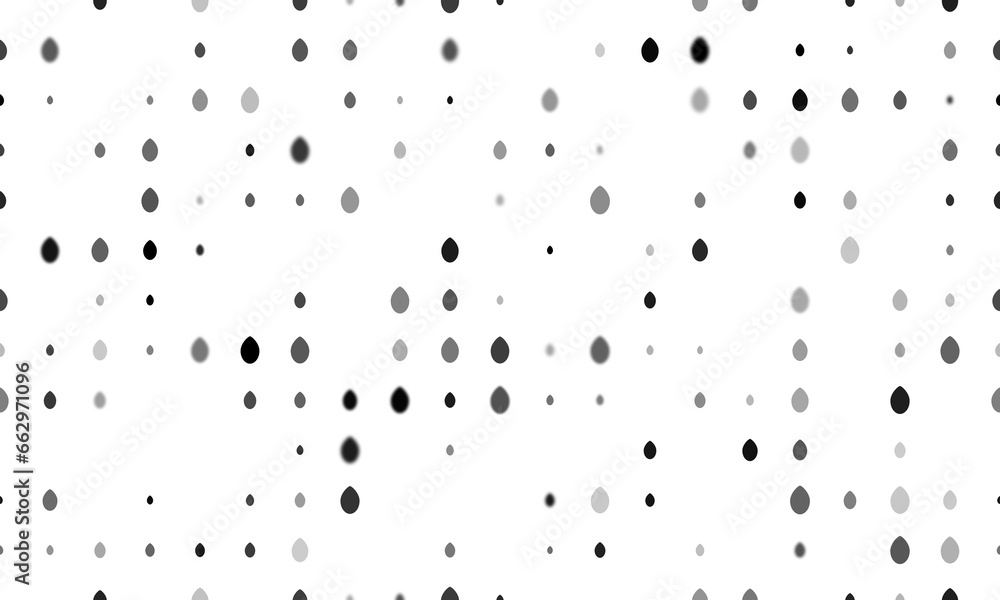 Seamless background pattern of evenly spaced black oval symbols of different sizes and opacity. Illustration on transparent background