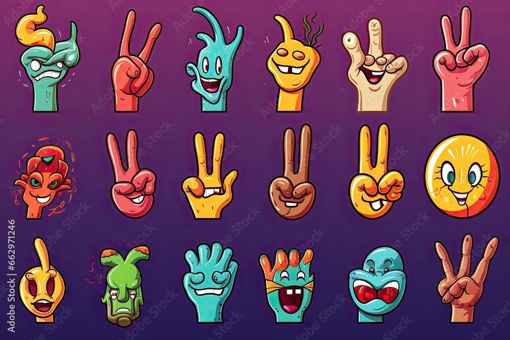 Cartoon Hands: Thumbs Up, Peace Sign, and OK Gesture in Friendly ...