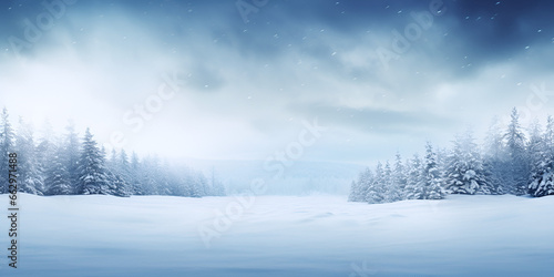 Snow winter forest background  with copy space
