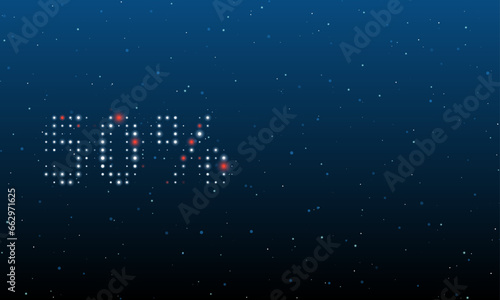 On the left is the 50 percent symbol filled with white dots. Background pattern from dots and circles of different shades. Vector illustration on blue background with stars