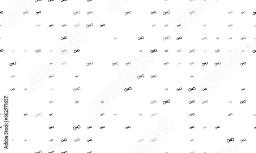 Seamless background pattern of evenly spaced black handcuffs symbols of different sizes and opacity. Vector illustration on white background