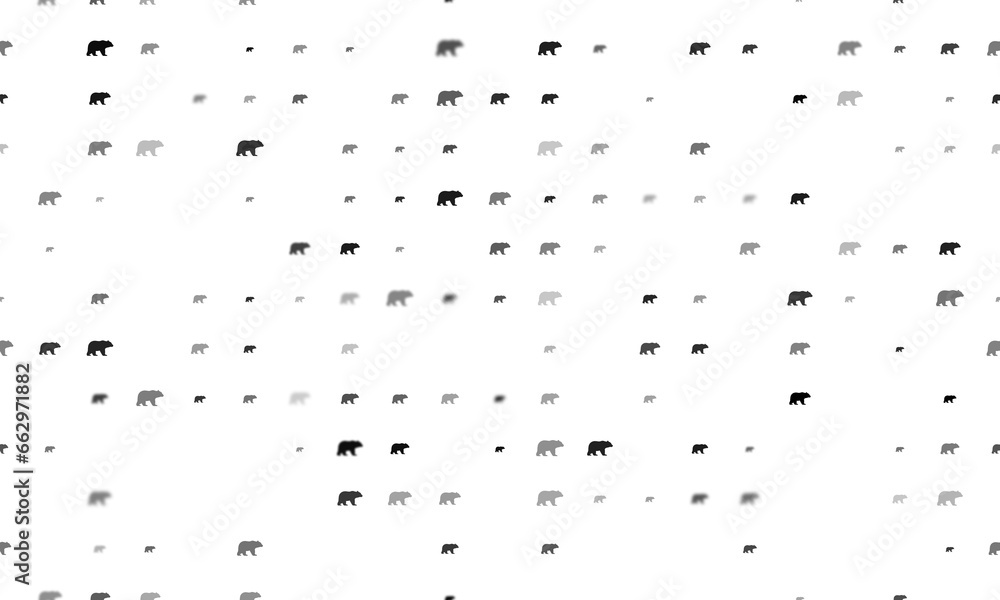 Seamless background pattern of evenly spaced black bear symbols of different sizes and opacity. Illustration on transparent background Seamless background pattern of evenly spaced black bear symbols of different sizes and opacity. Illustration on transparent background