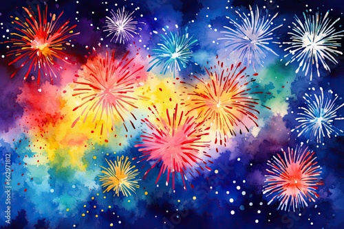 New Year's Party Invitation: Celebrate with Simple, Colorful Fireworks, generative AI