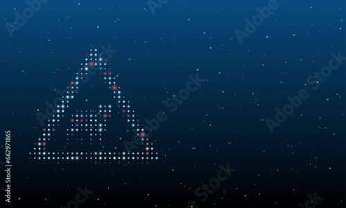 On the left is the pets road symbol filled with white dots. Background pattern from dots and circles of different shades. Vector illustration on blue background with stars