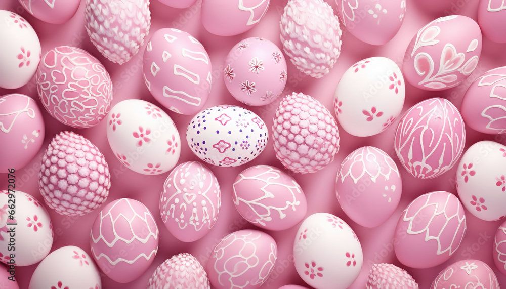 Artistic Pattern of Pink and White Easter Eggs on a Pink Background