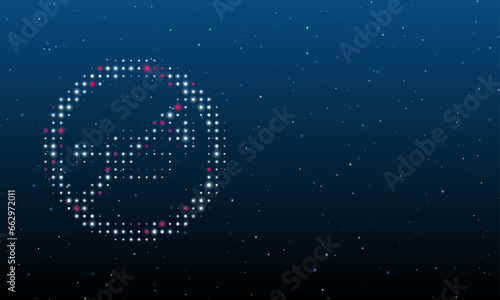 On the left is the horning prohibited symbol filled with white dots. Background pattern from dots and circles of different shades. Vector illustration on blue background with stars