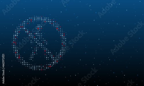 On the left is the pedestrian traffic prohibited symbol filled with white dots. Background pattern from dots and circles of different shades. Vector illustration on blue background with stars