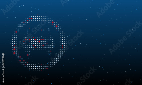 On the left is the no car symbol filled with white dots. Background pattern from dots and circles of different shades. Vector illustration on blue background with stars
