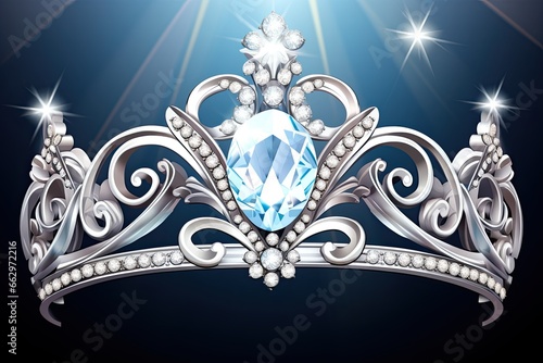 Crown Clip Art: Shimmering Diamond Tiara Illustrating Elegance, Power, and Royalty in Regal Setting, generative AI