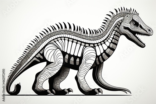 Dinosaur Black and White Illustrated: Minimal Line Art for the Perfect Paleontology Museum Guide, generative AI