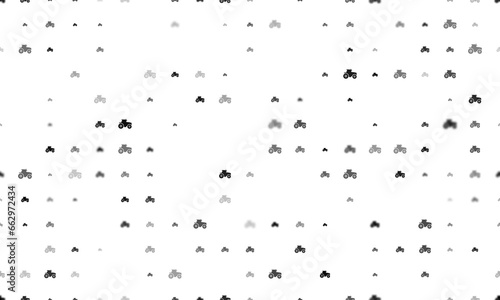 Fototapeta Naklejka Na Ścianę i Meble -  Seamless background pattern of evenly spaced black tractor icons of different sizes and opacity. Illustration on transparent background