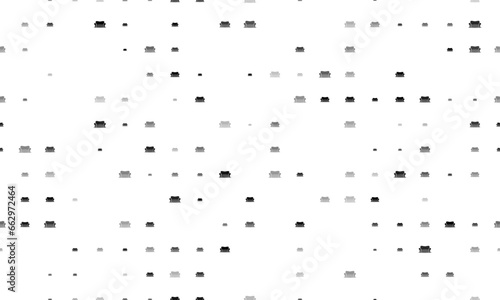 Seamless background pattern of evenly spaced black sofa symbols of different sizes and opacity. Vector illustration on white background