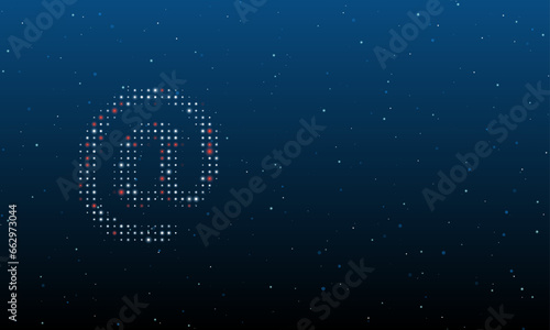 On the left is the at symbol filled with white dots. Background pattern from dots and circles of different shades. Vector illustration on blue background with stars