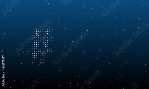 On the left is the hash symbol filled with white dots. Background pattern from dots and circles of different shades. Vector illustration on blue background with stars