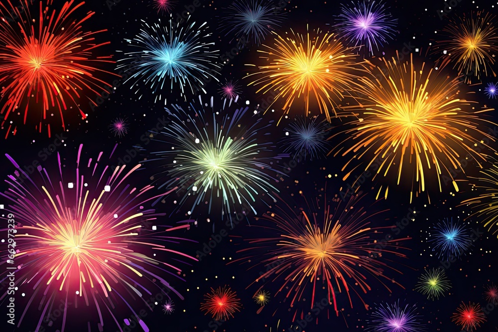 Fireworks Clipart: Dazzling Multi-Colored Sparks Exploding in Night Sky, Symbolizing Celebration and Joy, generative AI