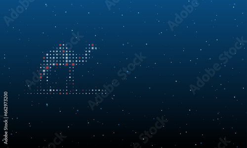 On the left is the wild camel symbol filled with white dots. Background pattern from dots and circles of different shades. Vector illustration on blue background with stars