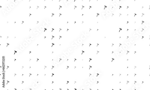 Seamless background pattern of evenly spaced black axe symbols of different sizes and opacity. Vector illustration on white background