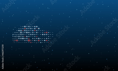 On the left is the vintage car symbol filled with white dots. Background pattern from dots and circles of different shades. Vector illustration on blue background with stars