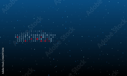 On the left is the future car symbol filled with white dots. Background pattern from dots and circles of different shades. Vector illustration on blue background with stars