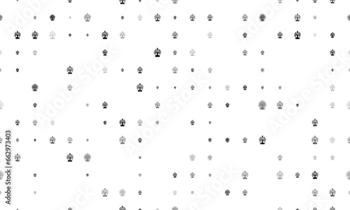 Seamless background pattern of evenly spaced black mystical tree in bottle symbols of different sizes and opacity. Illustration on transparent background