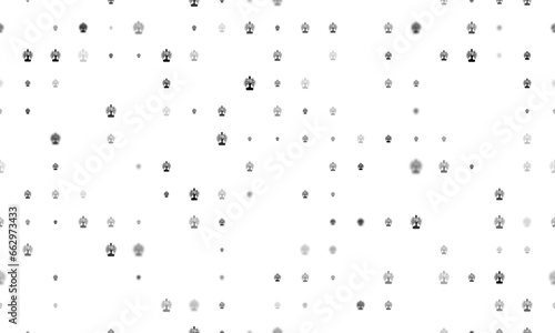Seamless background pattern of evenly spaced black mystical tree in bottle symbols of different sizes and opacity. Vector illustration on white background