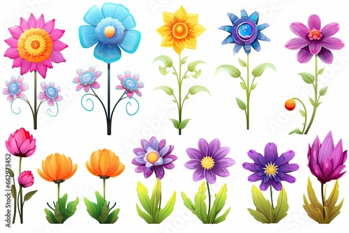 Spring Festival Flower Clip Art: Animated Field of Unique Expression Flowers, generative AI