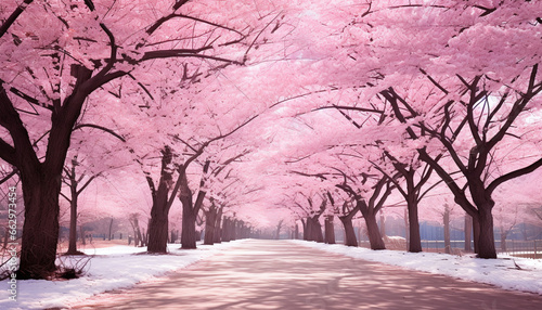 The Pink Trees of Nami Island in South Korea © wiizii