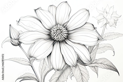 Flower Black and White Line Art  Delicate Botanical Design for Botanical Art Exhibition Poster  generative AI