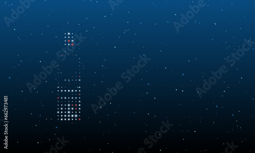 On the left is the the world in a bottle symbol filled with white dots. Background pattern from dots and circles of different shades. Vector illustration on blue background with stars