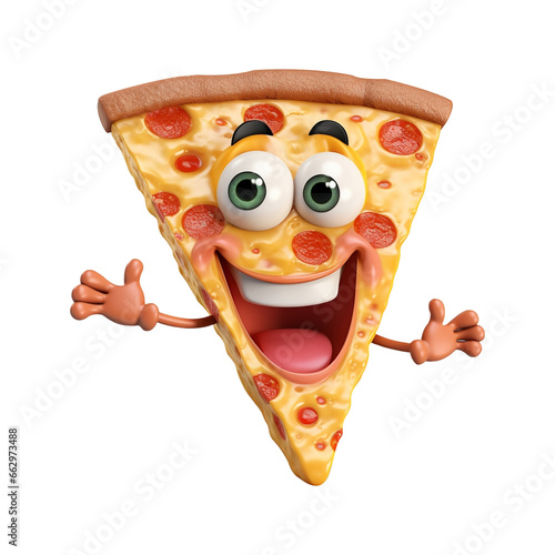 3D character a happy pizza on isolated transparent background png. generated with AI