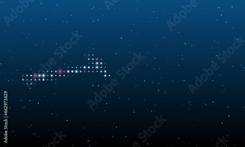 On the left is the hammer symbol filled with white dots. Background pattern from dots and circles of different shades. Vector illustration on blue background with stars