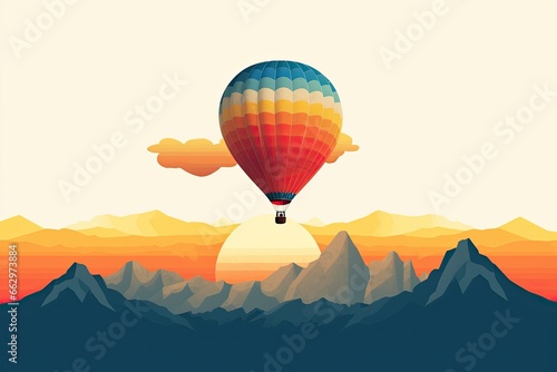 Hot Air Balloon Transformed: A Simple and Adventurous Travel Poster Icon, generative AI