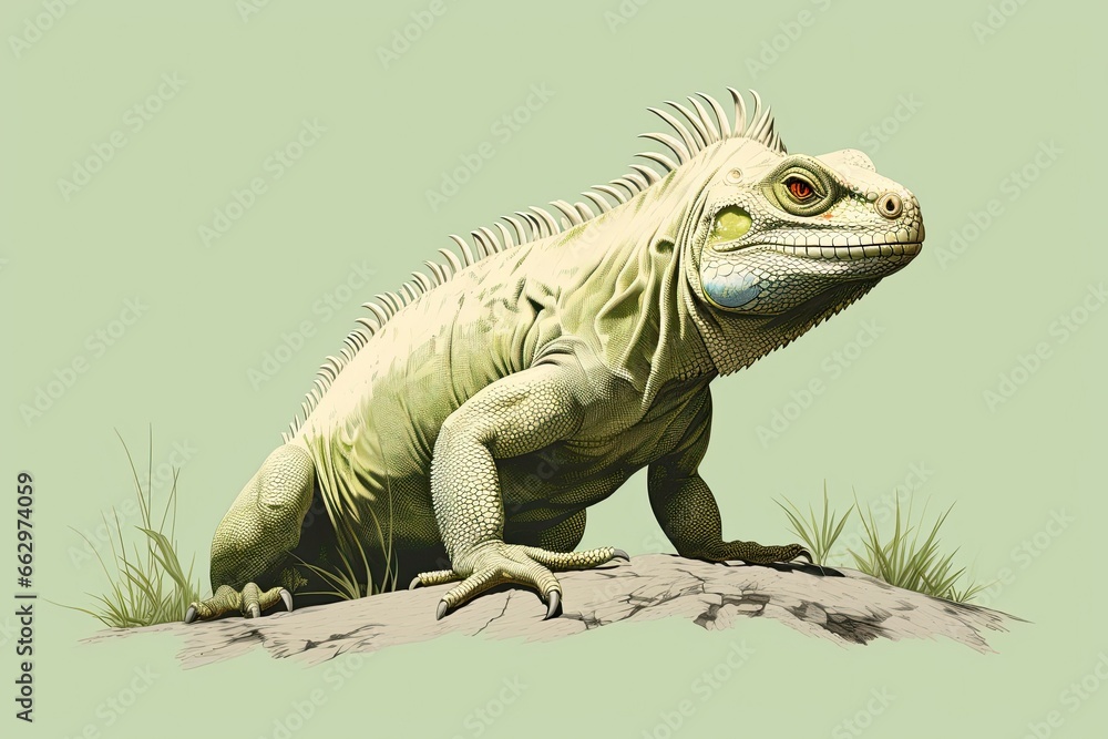 Fototapeta premium Iguanas: Clean and Minimalistic Wildlife Conservation Images for Leaflets, generative AI